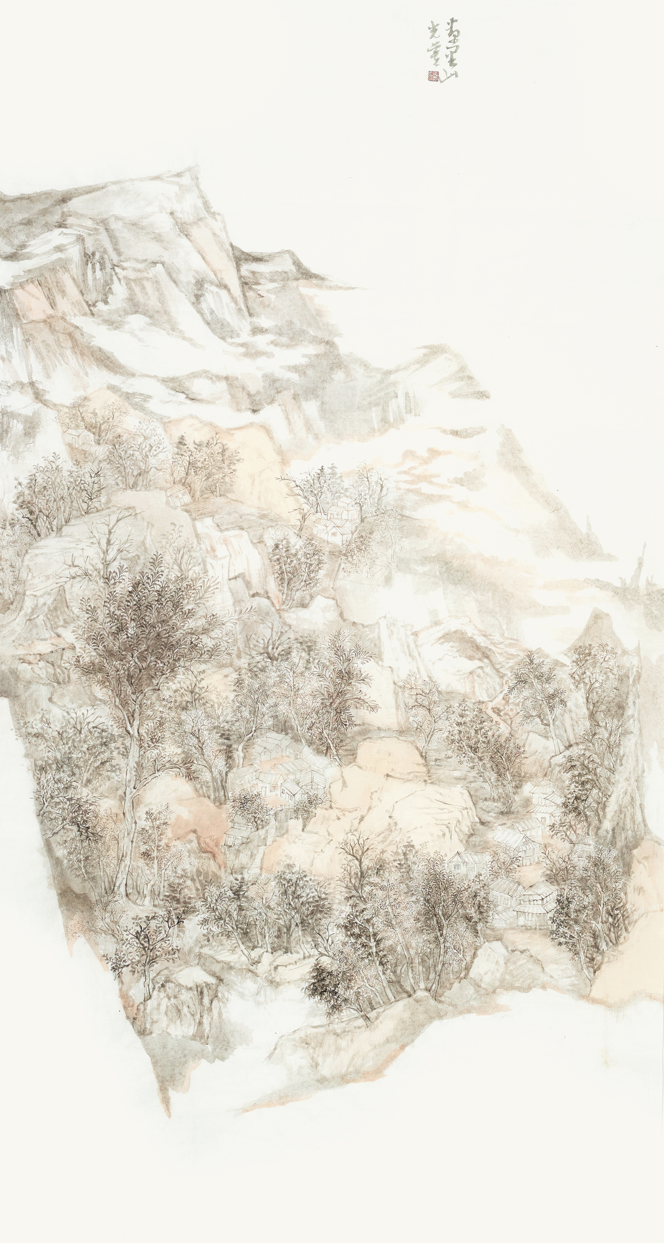 邵陈颖-国画《万里山光暮》180×97cm